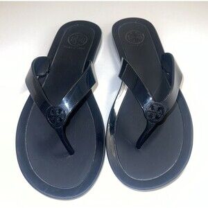 Tory Burch Sabina Logo Jelly Thong Flip Flop Sandals Navy Blue Size 8.5 12158567